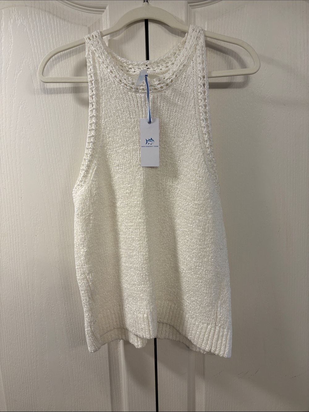 Southern Tide White Crochet-Trim Knit Tank
